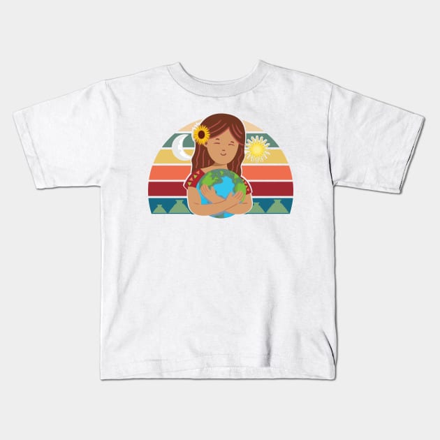 Pachamama Earth Mother Incan God Sunflower Spiritual Environmentalist Kids T-Shirt by alltheprints